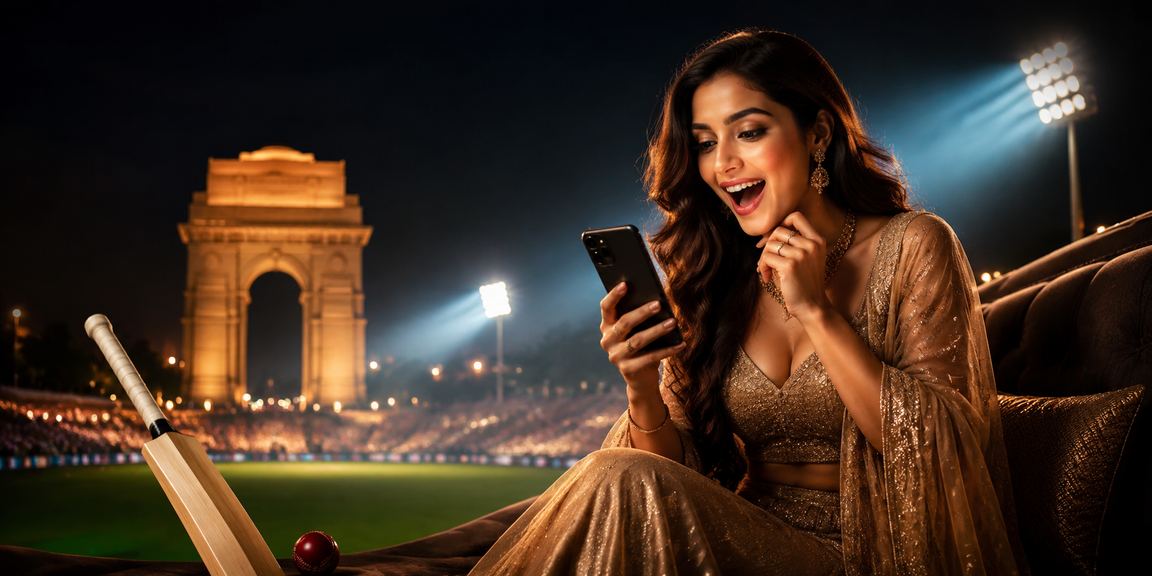 Delhi India Gate with symbol of cricket and betting entertainment